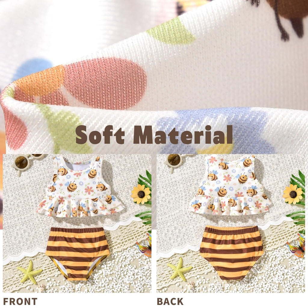 Aalizzwell 0-3 Months Baby Infant Girls Swimsuit Bee Ruffle Bathing Suit Bikini Swimming Suit Swimwear Beach Wear Two Piece