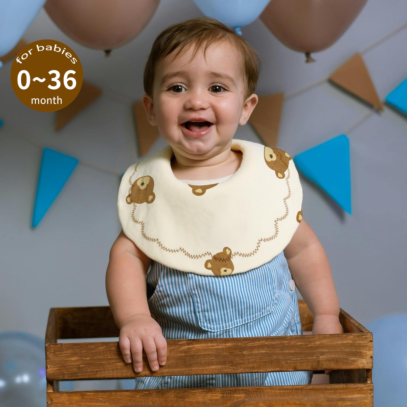 EllieHouse Baby Bibs for Girls Boys 8 Pack Muslin Drool Teeth Drooling Teething Bibs Muslin Cotton for Toddler Infant Essentials(Camel)