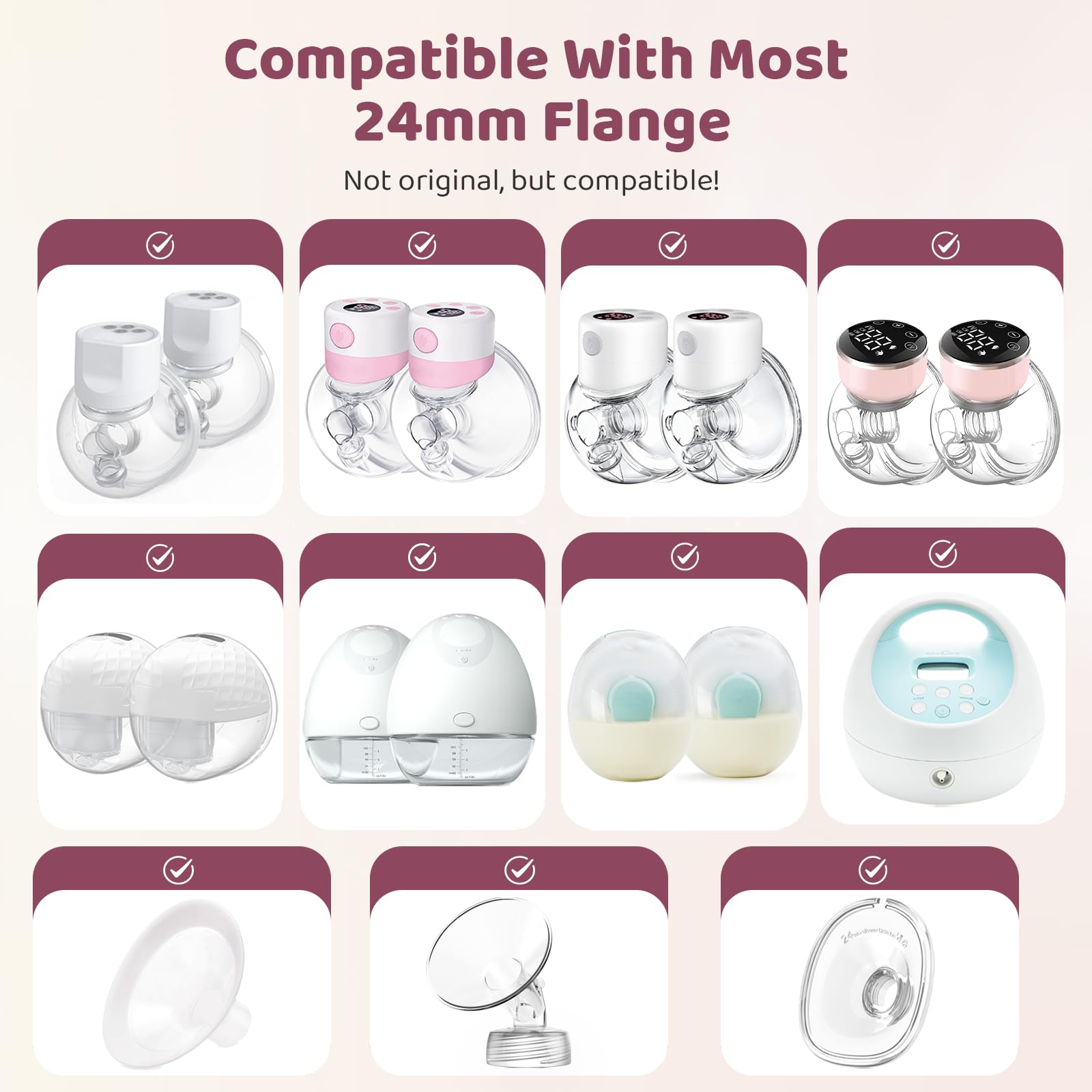 Nursi Luna Flange Sizing Kit, Flange Inserts for 24mm Breast Pumps, 10PCS