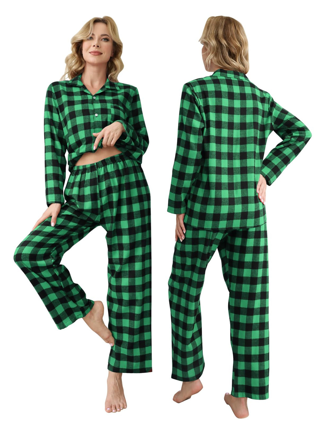 Schbbbta Family Plaid Pajamas Set, Girls Boys 2-Piece Pajamas Set Long Sleeve Sleepwear Button Down Pjs, Black Green, 5-6 Years = Tag 130