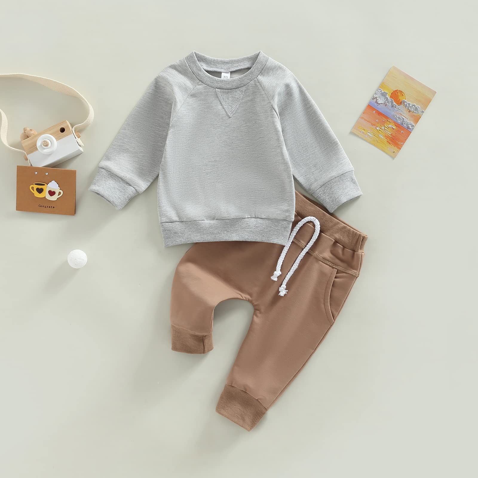 MA&BABY Toddler Baby Boy Clothes Solid Color Sweatshirt Jogger Pants Set