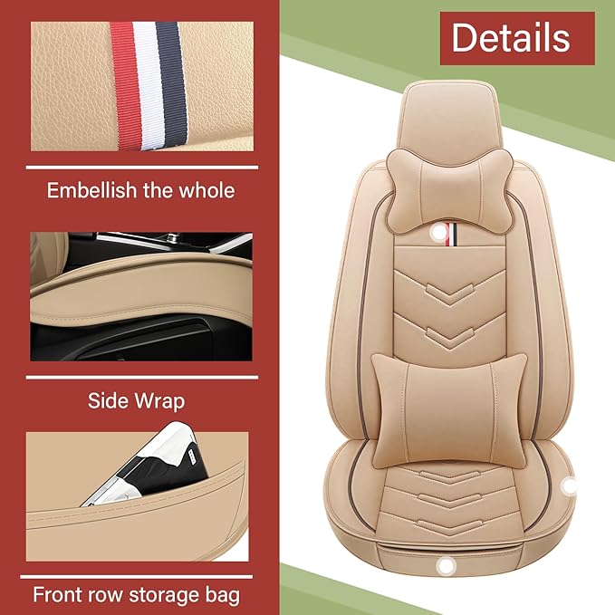 Leather Car Seat Covers Fit for LR Range Rover 2022-2025, 5 Seater Waterproof and Wear-Resistant Seat Cover Interior Accessories(Full Set with Pillow,Beige)