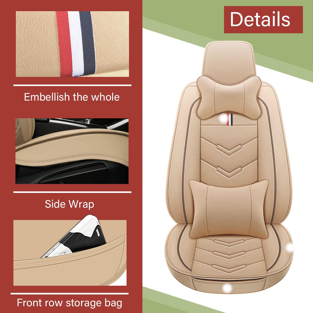 TENDER GLOW Leather Car Seat Covers Fit for LR Range Rover Sport 2023-2025, 5 Seater Waterproof and Wear-Resistant Seat Cover Interior Accessories(Full Set with Pillow,Beige)