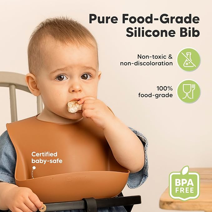 KeaBabies 2-Pack Silicone Baby Bibs for Eating - Sturdy Food-Grade Silicone Bibs for Babies Girl, Boy, Large Food Catcher, Clean & Put On Easily, Waterproof Toddler Feeding Essentials (Dusk)