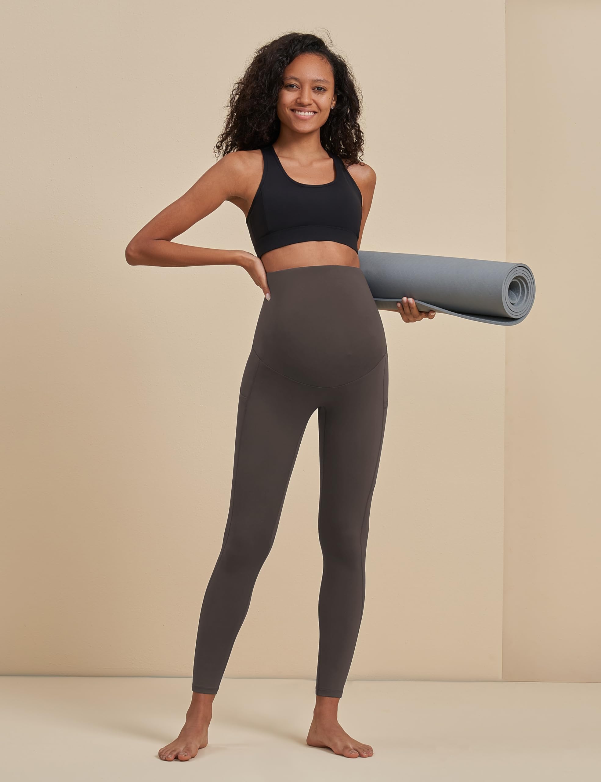 POSHDIVAH 3 Pack Women's Maternity Leggings, Black Brown Navy Blue Medium