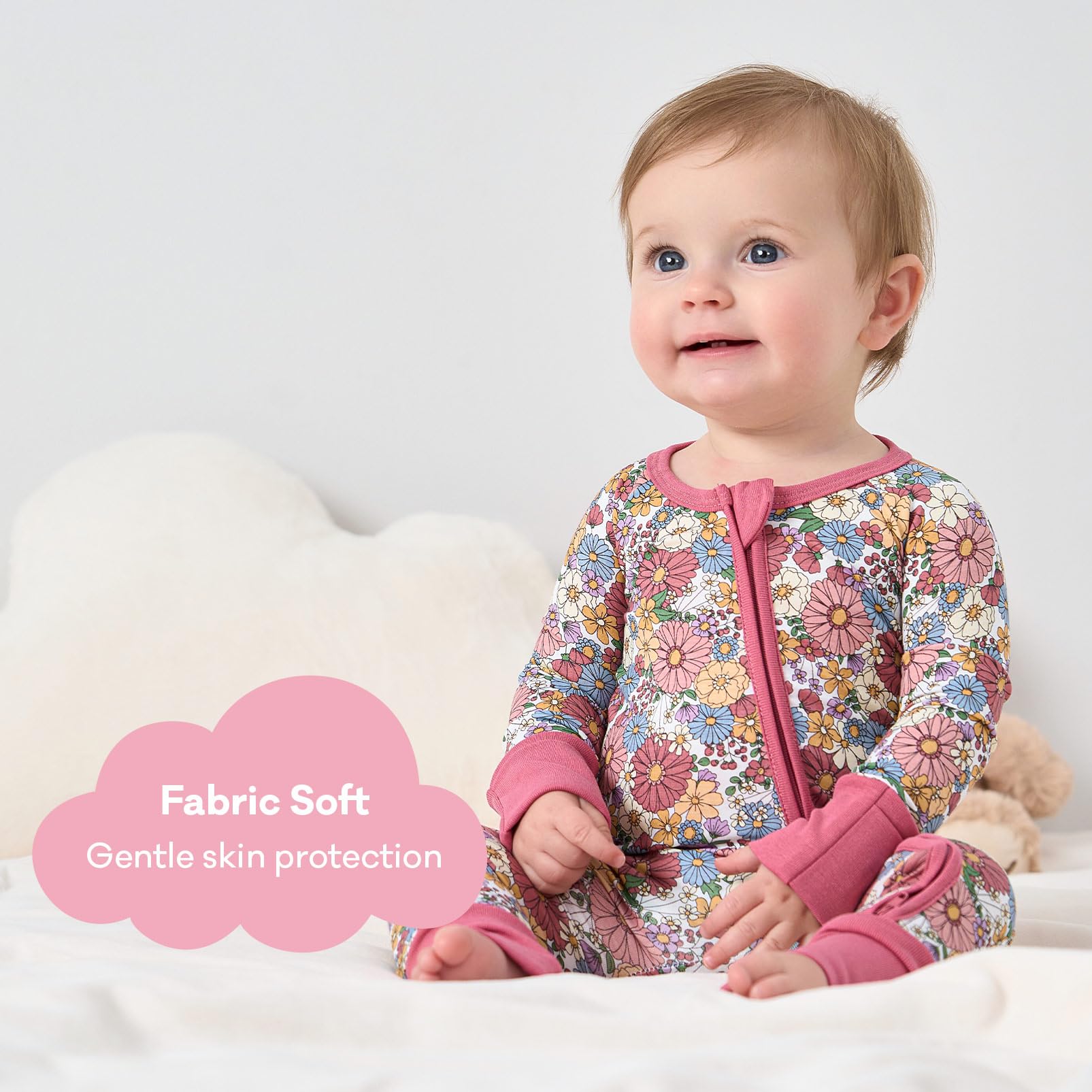 pureborn Baby Girl Sleeper Viscose from Bamboo Zipper Footies Daisy 3-6M