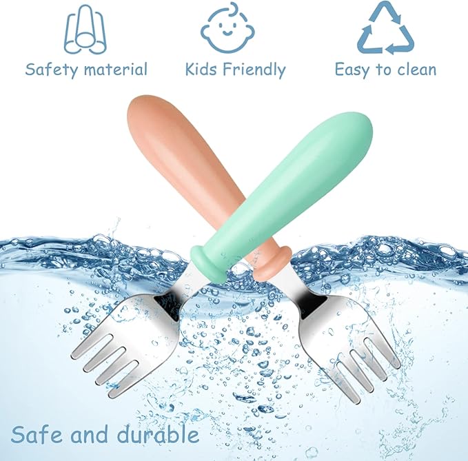 6-Pack Stainless Steel Toddler Forks with Round Handle, Baby & Kids Utensils for Self-Feeding Dishwasher Safe