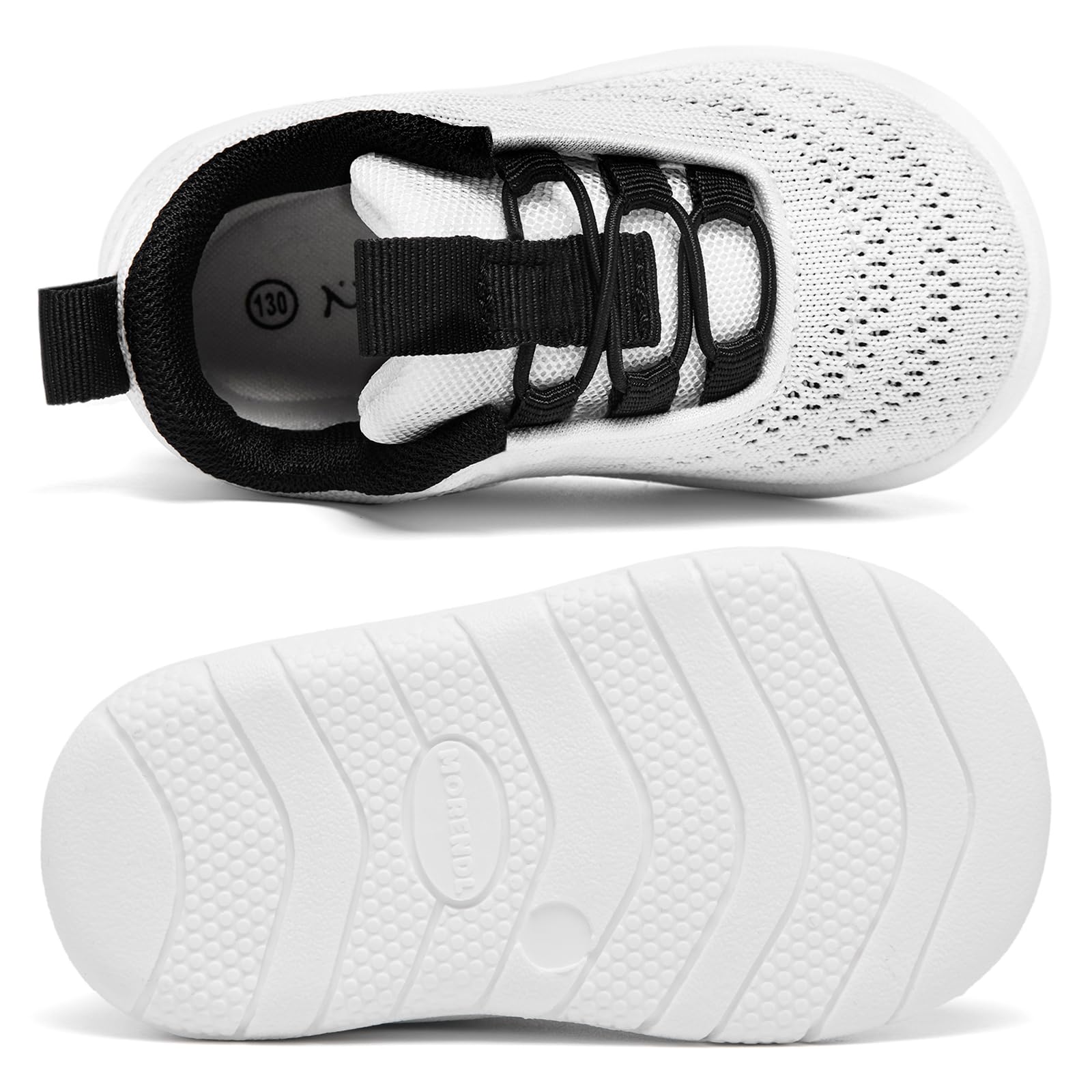MORENDL Toddler Sneakers Baby Slip On Walking Shoes Non-Slip Breathable Boys & Girls Running Shoes Infant Tennis Shoes Whtie Black 15-18 Months Size 6