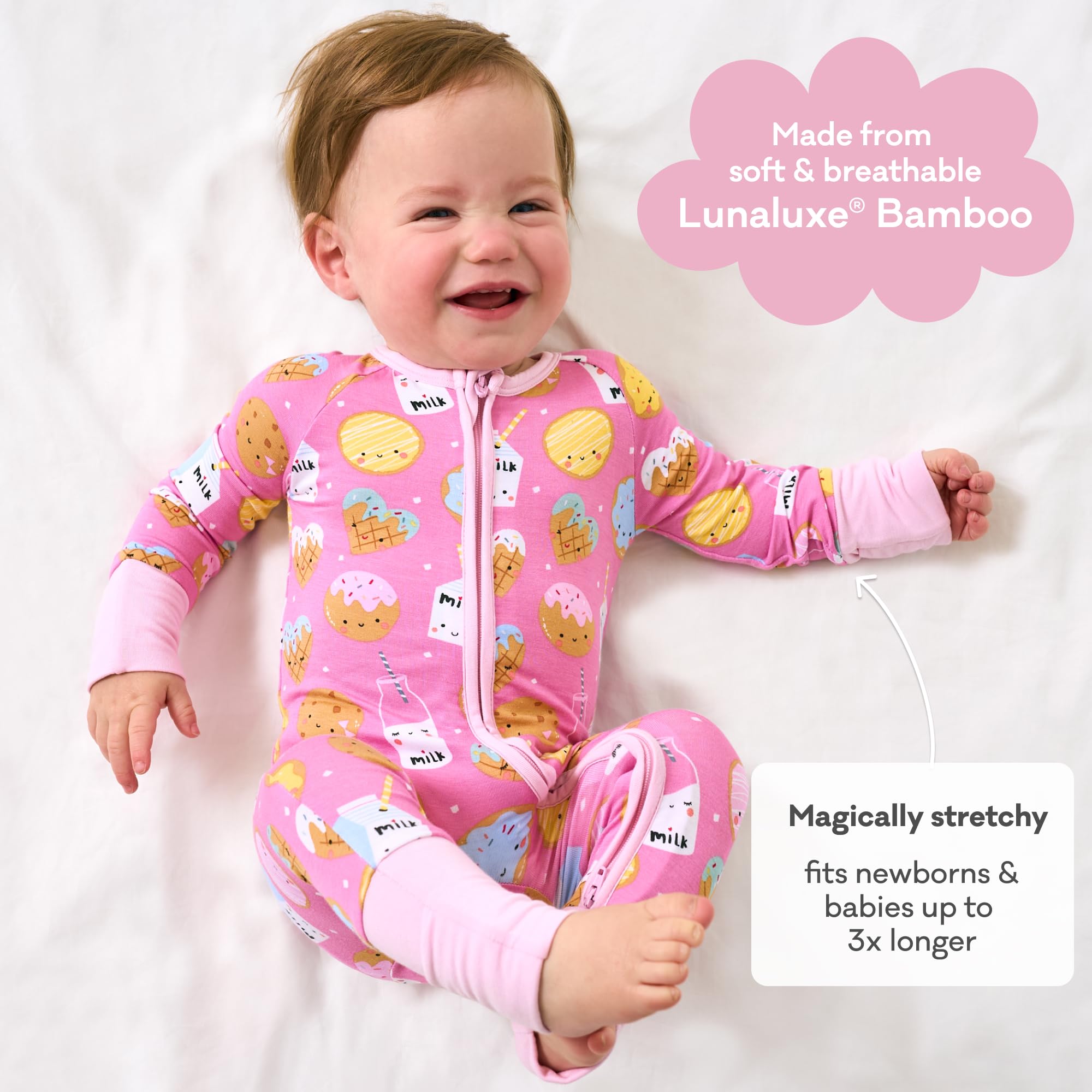 Little Sleepies Baby Pajamas, Pink Cookies & Milk, 0-3M