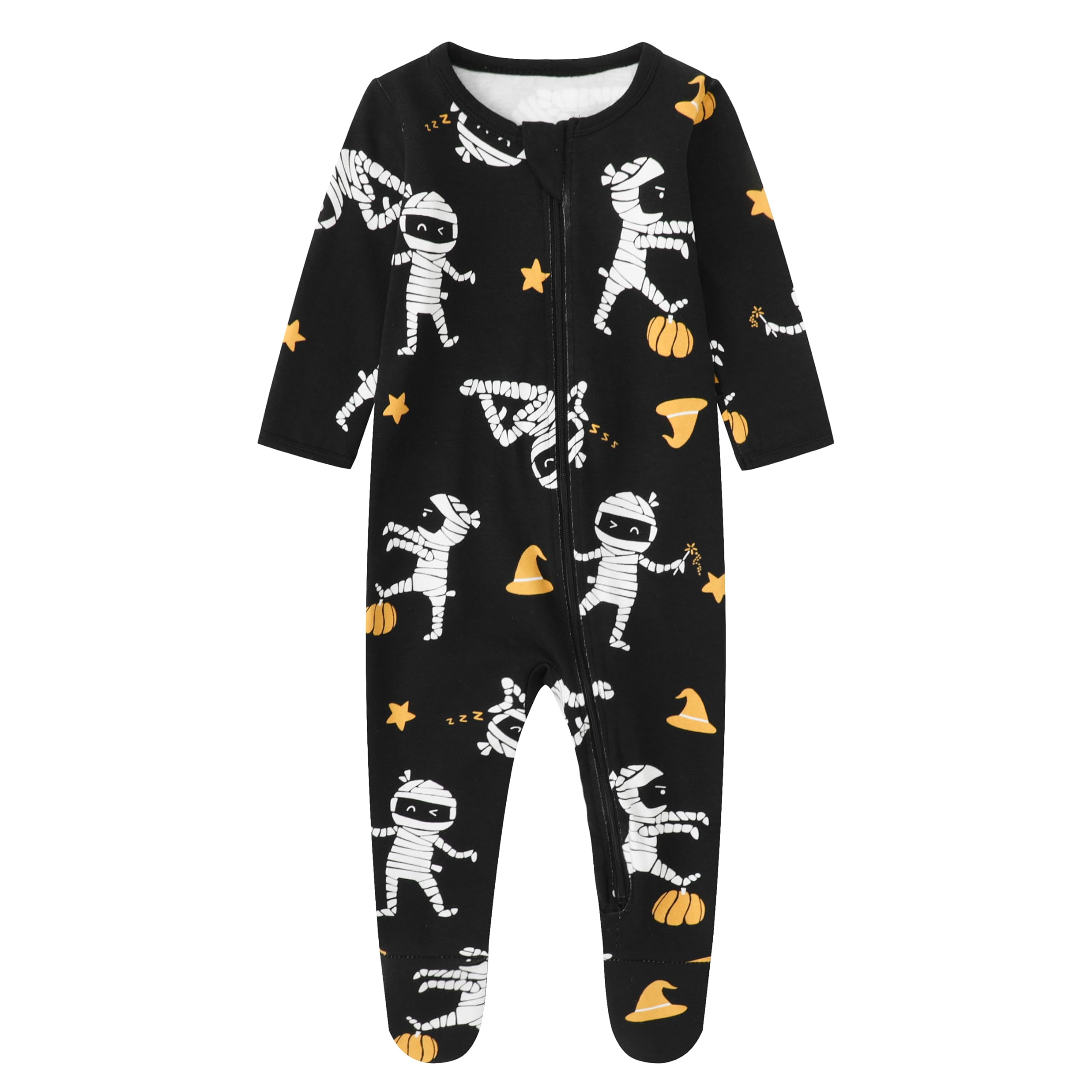 O2 BABY Baby Boys Girls Organic Cotton Zip Front Sleeper Pajamas, Footed Sleep 'n Play（3-6 Months,Mummy）