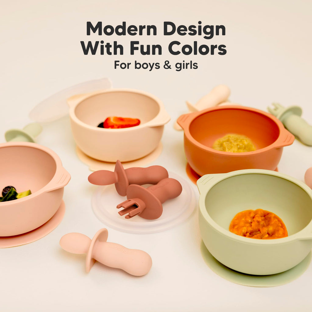 KeaBabies 4-Pack Silicone Baby Spoons and Forks Set BPA-Free (Terracotta)