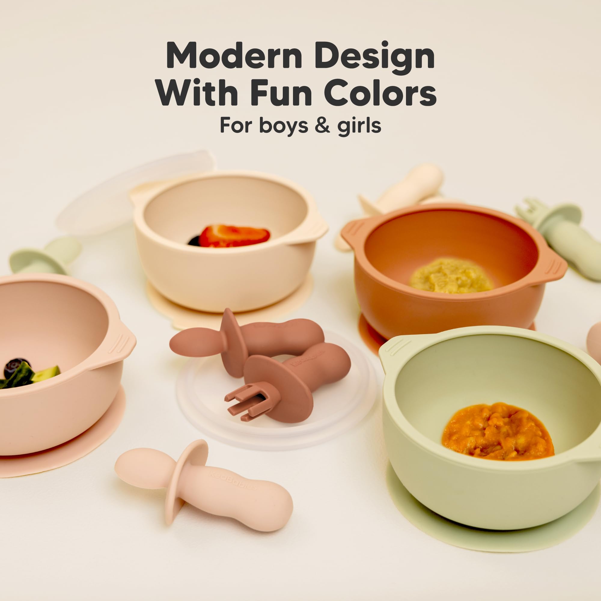 KeaBabies 4-Pack Silicone Baby Spoons and Forks Set BPA-Free (Terracotta)