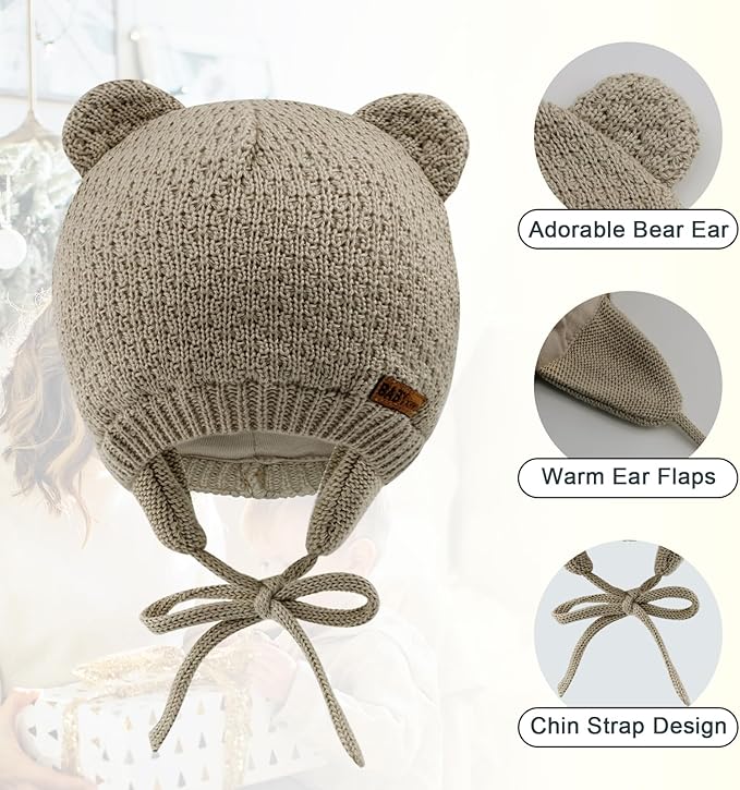 XIAOHAWANG Baby Hat Cute Bear Toddler Earflap Beanie Warm for Fall Winter