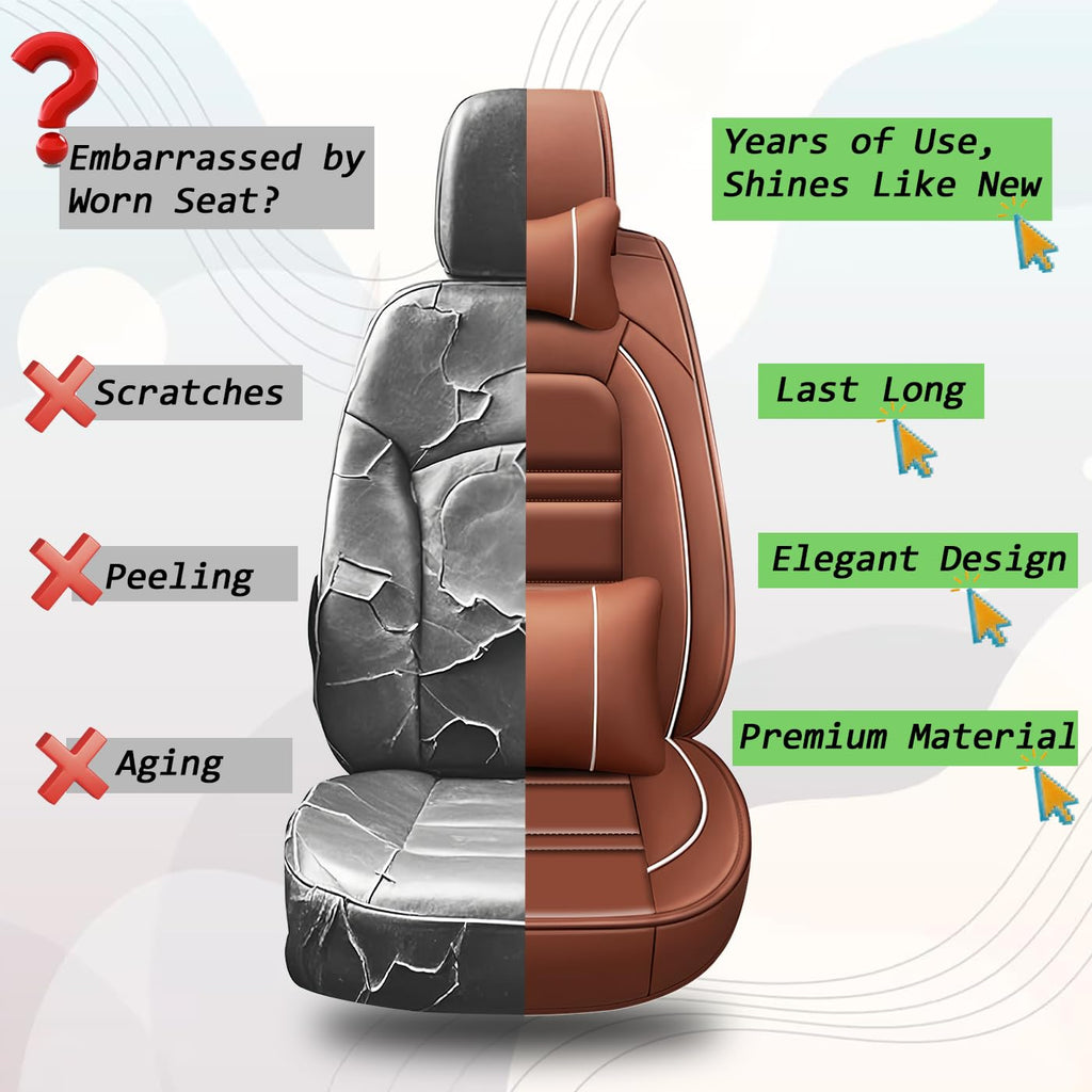 PACKMACH Car Seat Covers for Honda Accord 2003-2025 | 5-Seats Seat Covers, Waterproof Seat Protectors, Automotive Seat Covers (Full Set with Pillow,Coffee)