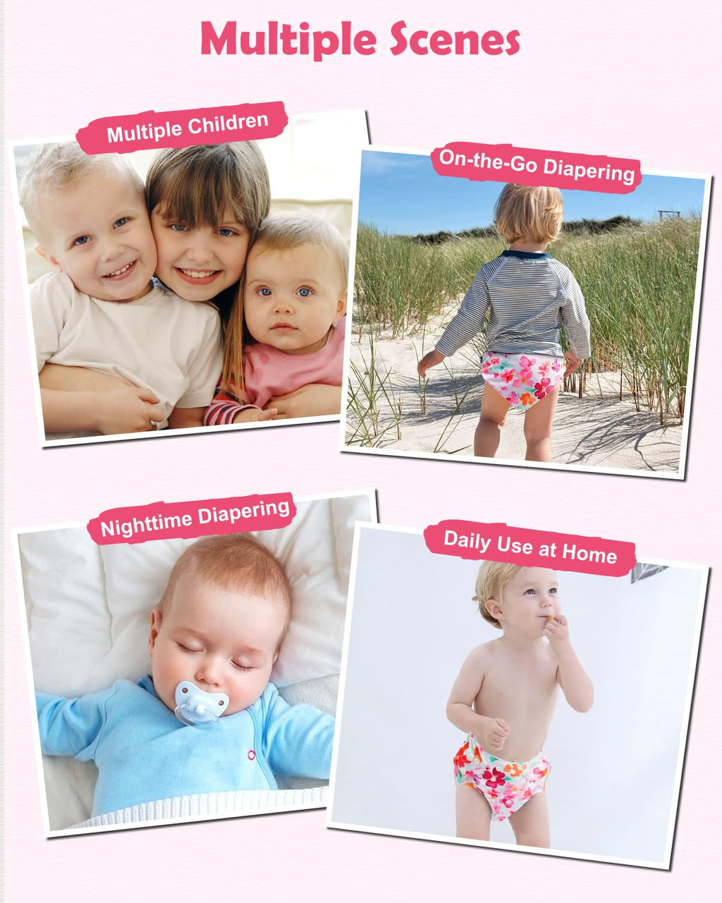 Babygoal Baby Cloth Diaper 6 Pack with 6pcs Inserts and Wet Bag for Fitted Diapers and Prefolds, Adjustable and Reusable Covers for Toddler Boys and Girls