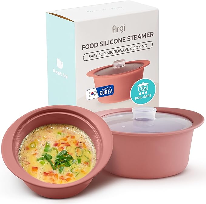 40oz Platinum Silicone Microwave Steamer Pot with Handle & Lid - Korean 100% Food-Grade Steamer Bowl, Heat-Resistant Cooker with Steam Holes, Easy Clean, Dishwasher Safe, Dry Rose