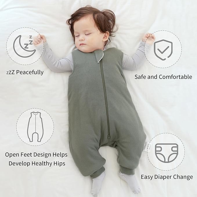 Rayon Made from Bamboo Toddler Sleep Sack with Feet 1.0 Tog Breathable Sleep Sack 6-12 Months Ultra Soft Baby Wearable Blanket with Legs Unisex Sleeping Bag with 2-Way Zipper