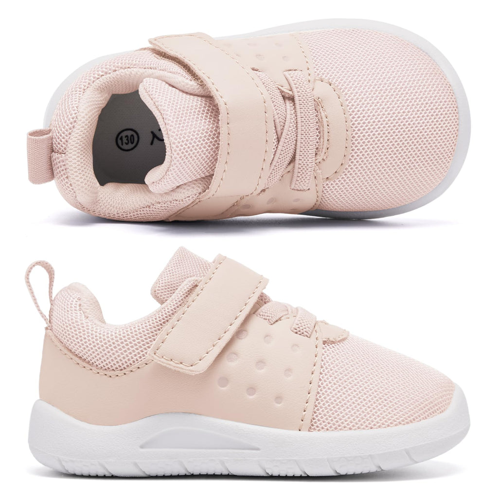 MORENDL Toddler Baby Shoes 0-4 Years Boy Girl Lightweight Breathable Non-Slip Sports Sneakers Running Walking Tennis Barefoot Shoes Pale Pink 18-24Months