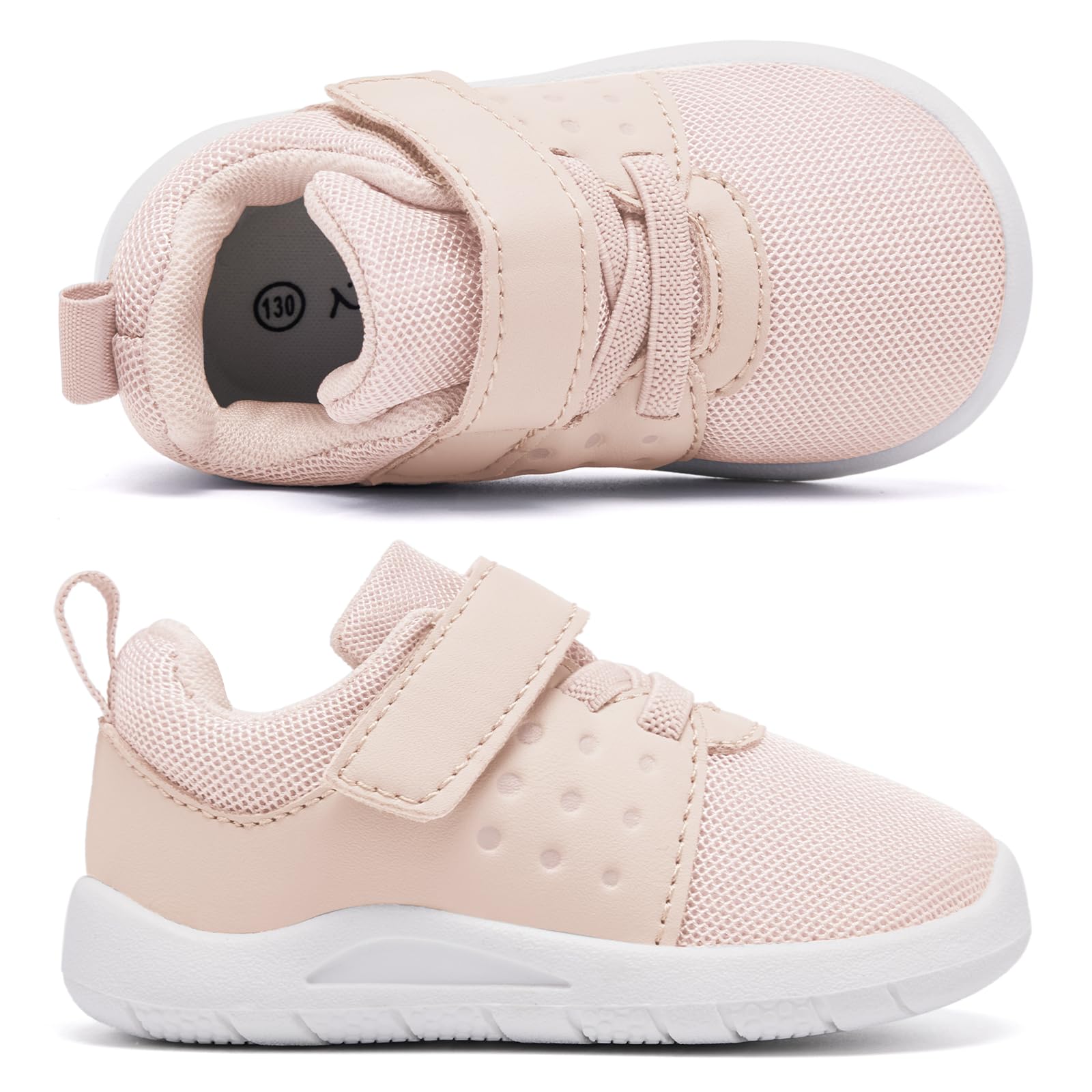 MORENDL Toddler Baby Shoes 0-4 Years Boy Girl Lightweight Breathable Non-Slip Sports Sneakers Running Walking Tennis Barefoot Shoes Pale Pink 18-24Months