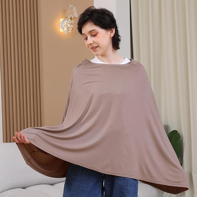 Multi-use Nursing Cover for Breastfeeding, 360°Full Coverage Nursing Poncho, Rayon Soft & Breathable Breastfeeding Cover up (Smooth Rayon, Mocha)