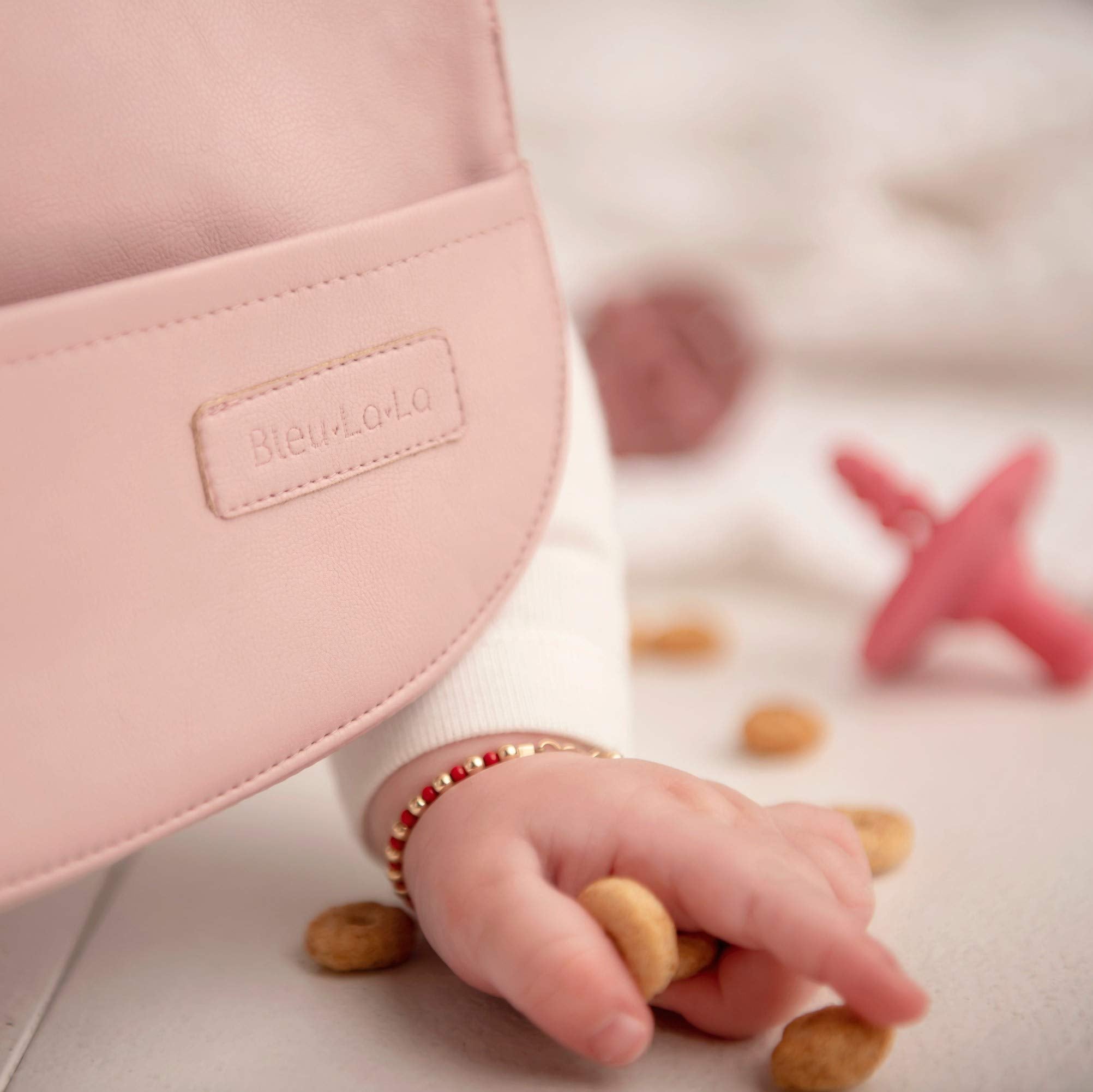 Bleu La La Vegan Leather Easy Clean Baby Bibs with Pocket and Snaps for Infants 0-12 Months (Blush Pink + Mauve)