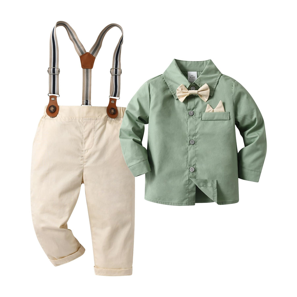 Boarnseorl Baby Boys Pants Sets,Toddler Gentleman Outfits, Infant Long Sleeve Shirt + Pants + Bow Tie + Suspenders,3-4Y