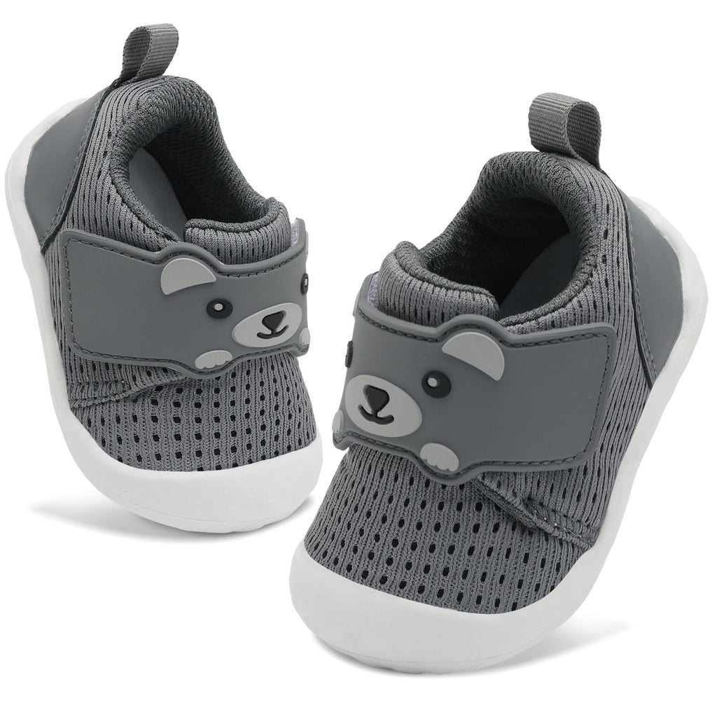 FEETCITY Baby Boys Girls Shoes First Walker Shoes Wide Infant Shoe Baby Sneakers Breathable Bear Toddler Barefoot Shoe 12-18 Months