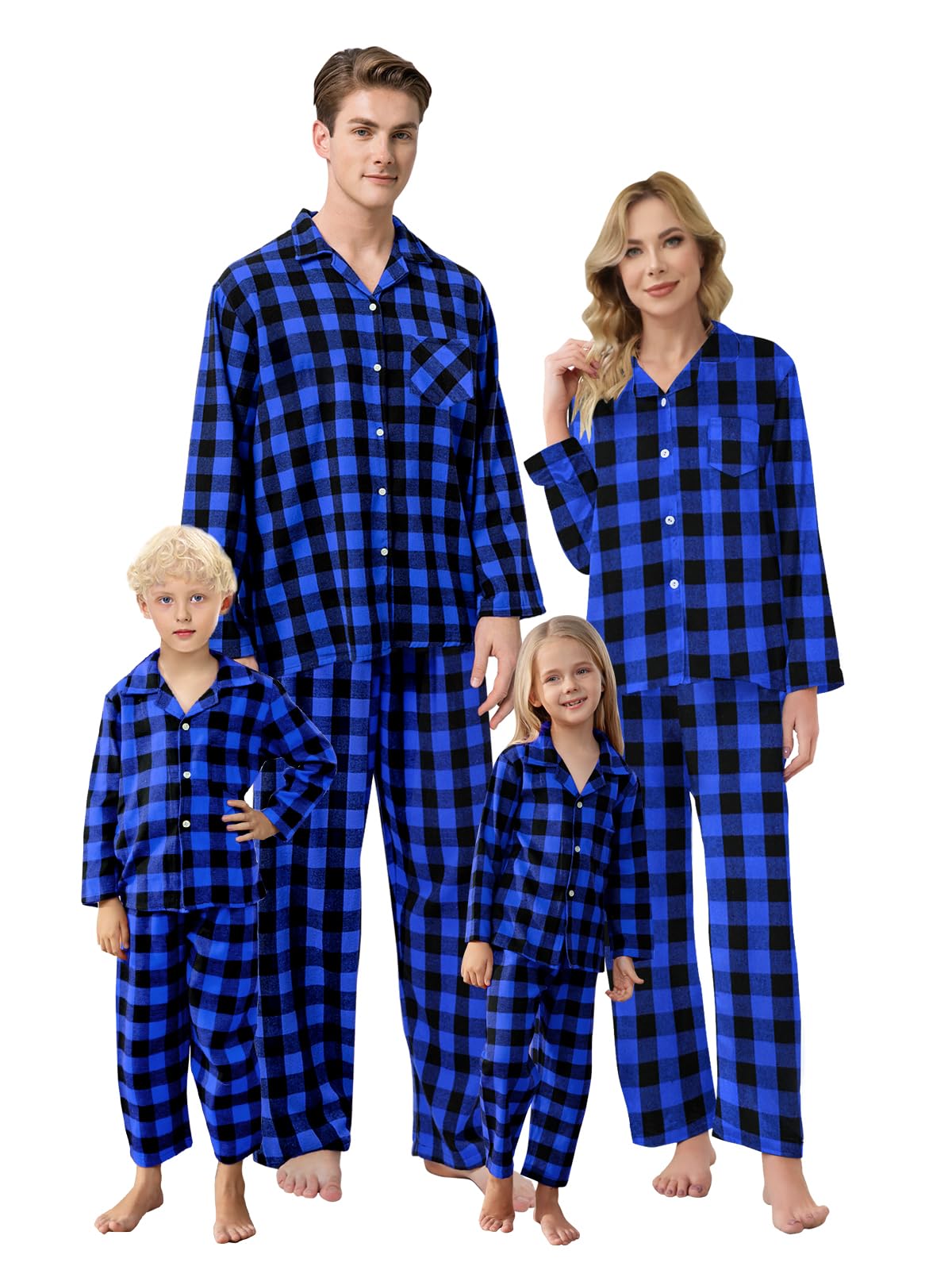 Schbbbta Family Plaid Pajamas Set, Girl's Boy's 2-Piece Button Down Sleepwear Pjs, Black Blue, 9-12 Months = Tag 70