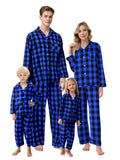 Schbbbta Pajamas Women, Ladies Cotton Plaid Flannel Shirt+ Pajama Pants Set Sleepwear For Family, Black Blue, US M