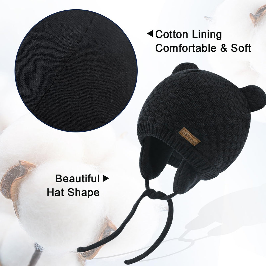 XIAOHAWANG Baby Hat Cute Bear Toddler Earflap Beanie Warm for Fall Winter (0-6 Months, A-Black)