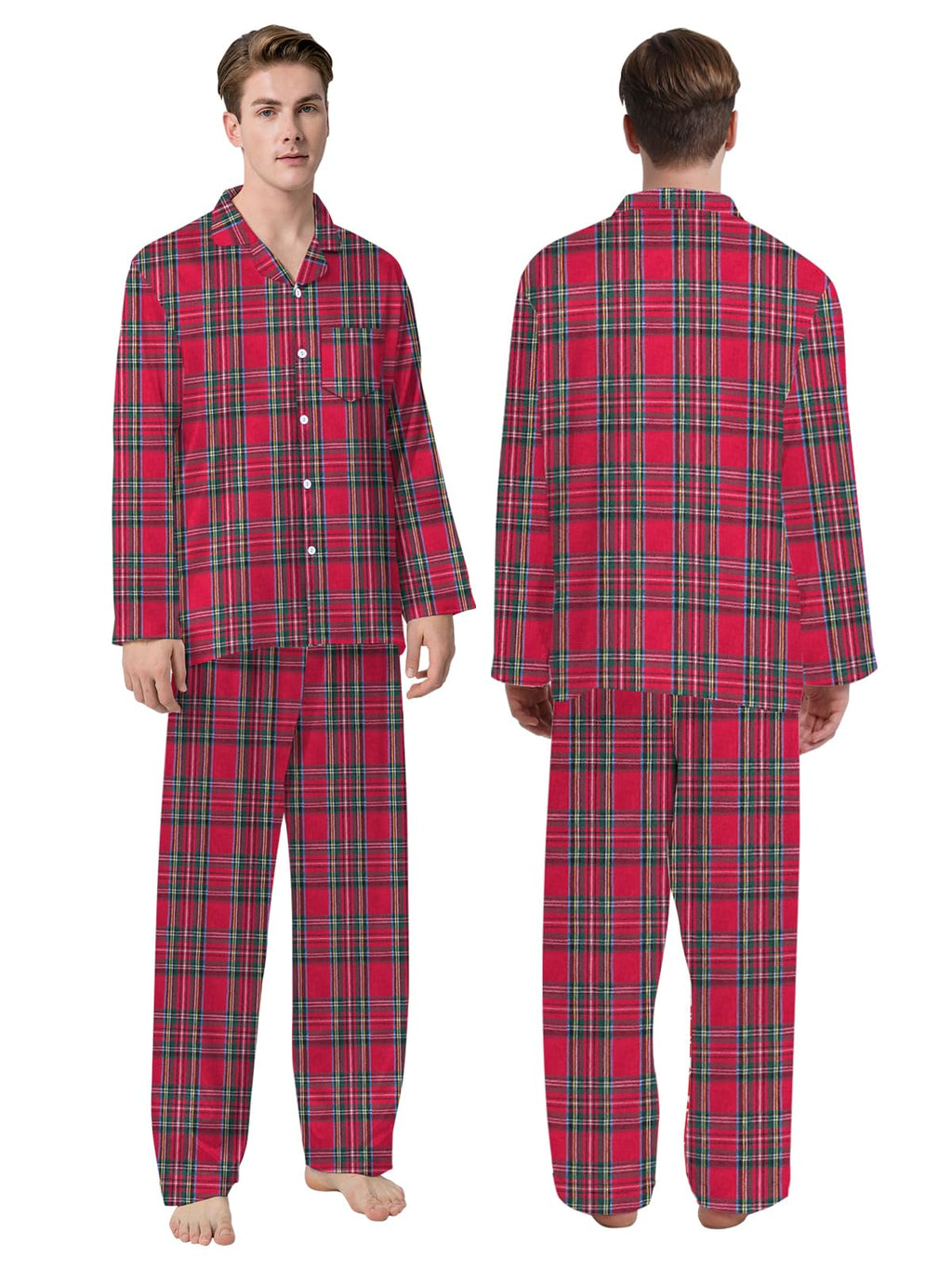 Family Pajamas Set, Kids Plaid Long Sleeve Lounge Set Button Down Pj Sets, Scottish Red, 13-14 Years = Tag 170