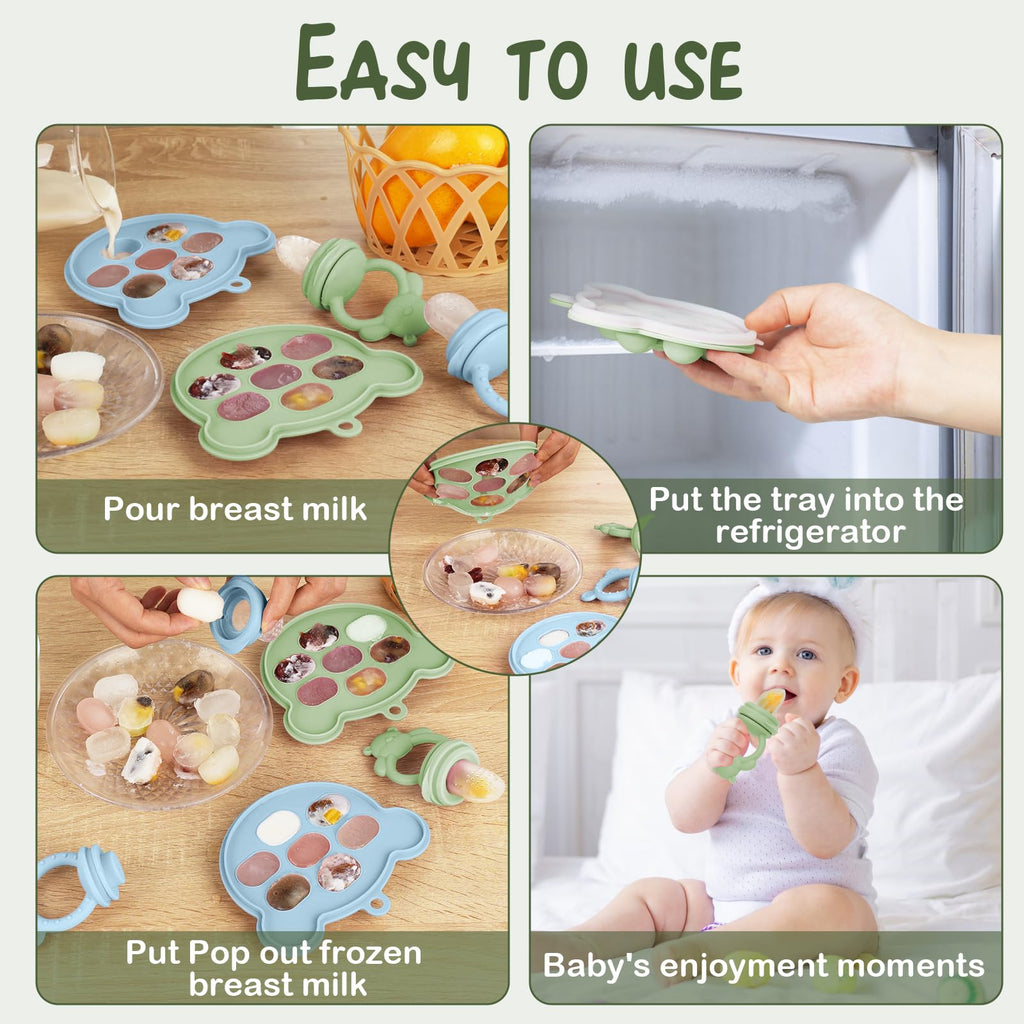 Baby Breastmilk Popsicle Molds & Baby Fruit Feeder (6 Pack), WAJIAYON Infant Food Freezer Tray Storage Containers, Silicone Teething Pacifier Feeder and Teether for Babies,Babies Feeder