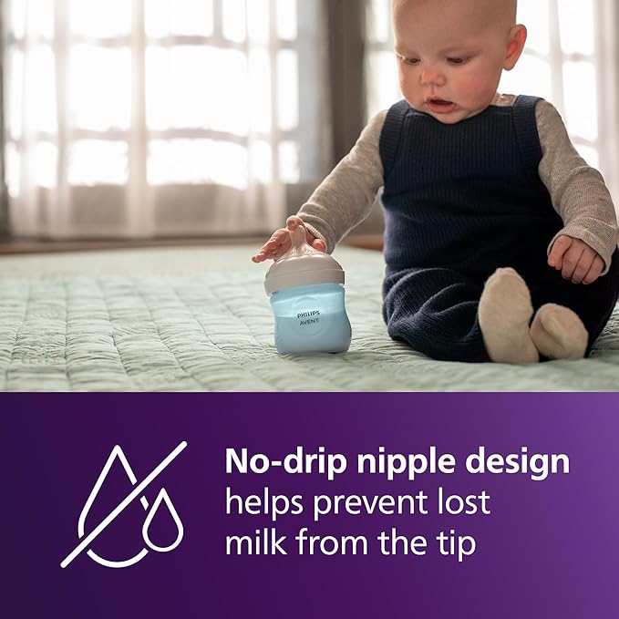 Philips Avent Natural Baby Bottles with Natural Response Nipples (Slow Flow, Flow 2), 4oz, Blue, 4-Pack, SCY900/24