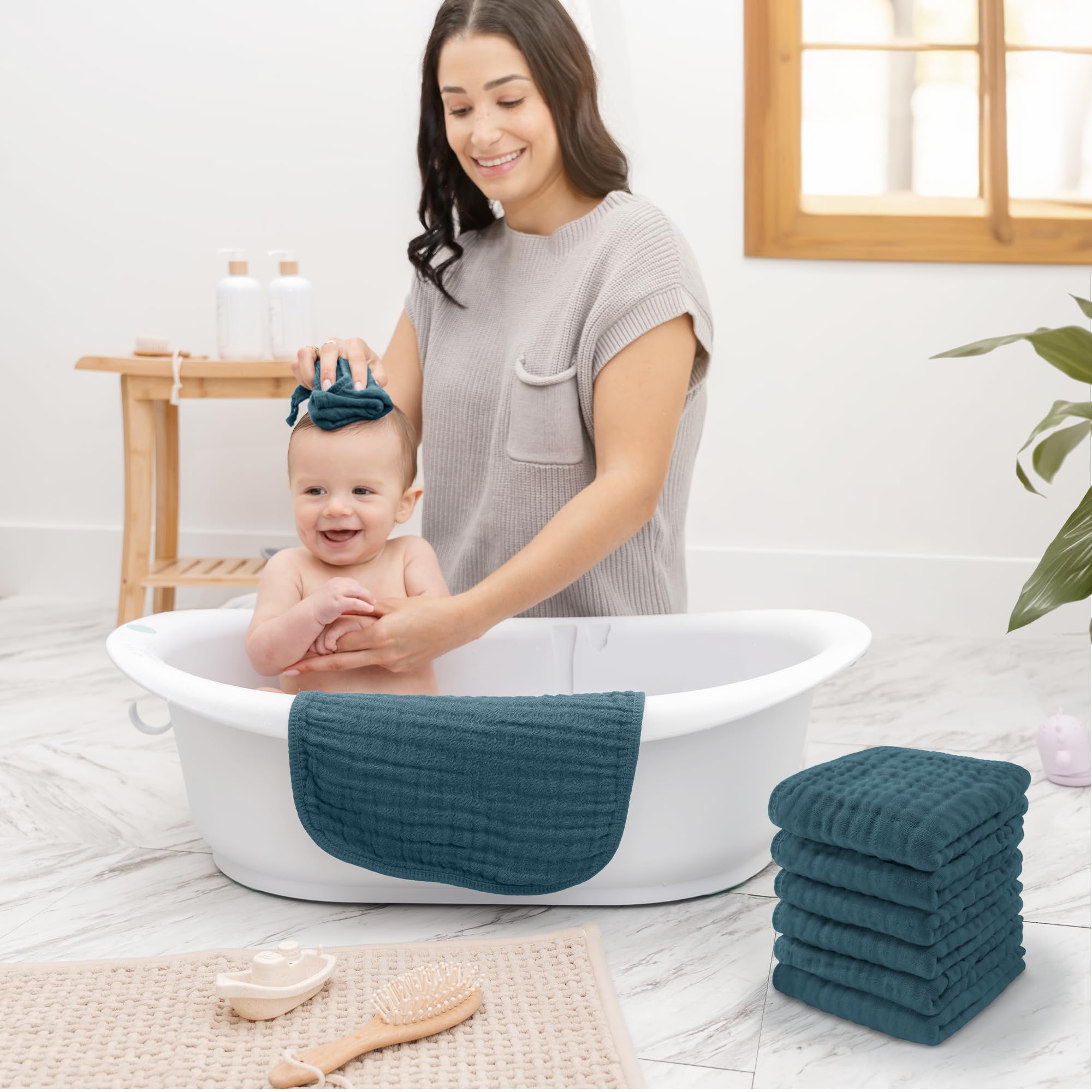 Comfy Cubs Muslin Baby Washcloths 10 Pk - Cotton Wash Cloths - Neptune