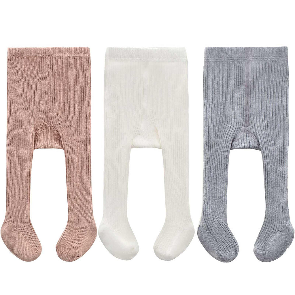 CECORC Baby Tights – Thick Toddlers Girl Leggings–Seamless Cable Knit Cotton Stockings – Kids Pantyhose, 5-6 Years,3 Pack (grey/white/lightpink)