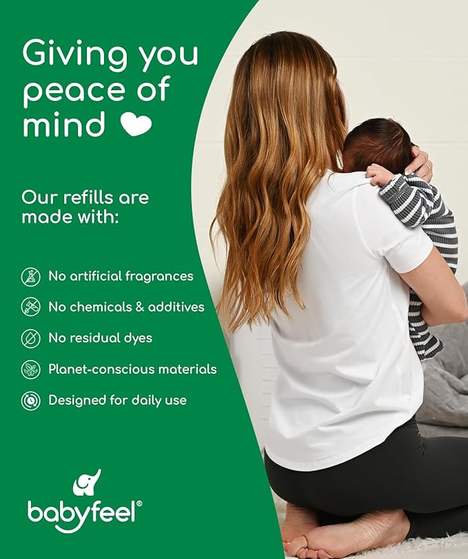 Babyfeel BIO Refills Compatible with DEKOR PLUS Diaper Pails | 100% Compostable | 4 Pack | 50% Extra Thickness | Compost Refill bags with Running Low Indicator | Powerful Odor Control | Fragrance-free