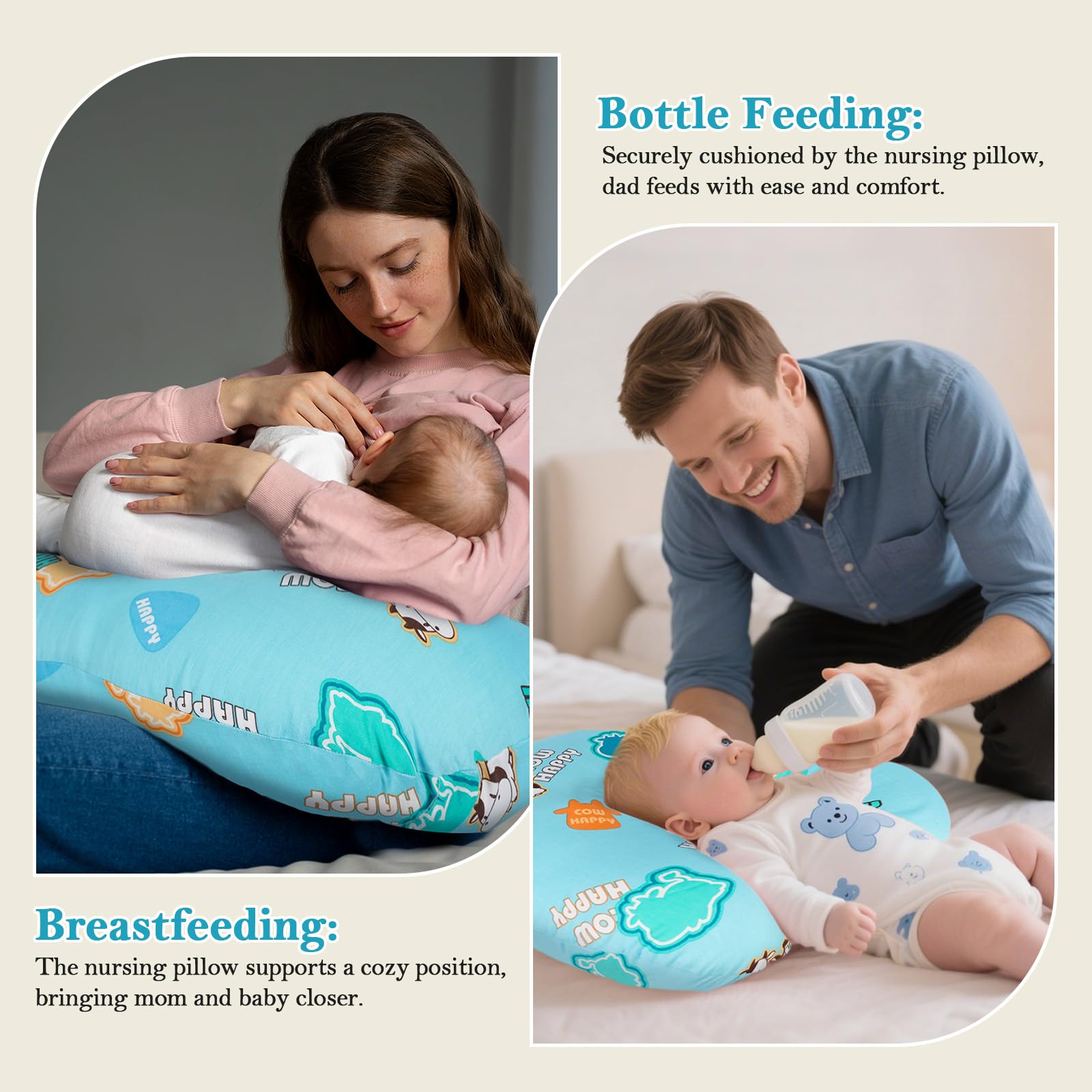 Nursing Pillow & Breastfeeding Pillow – Ergonomic C-Shape for Breastfeeding & Bottle Feeding, Standard Size Breathable with Washable Cover, Hypoallergenic,Tummy Time & Sitting Support ( 0-12Months)
