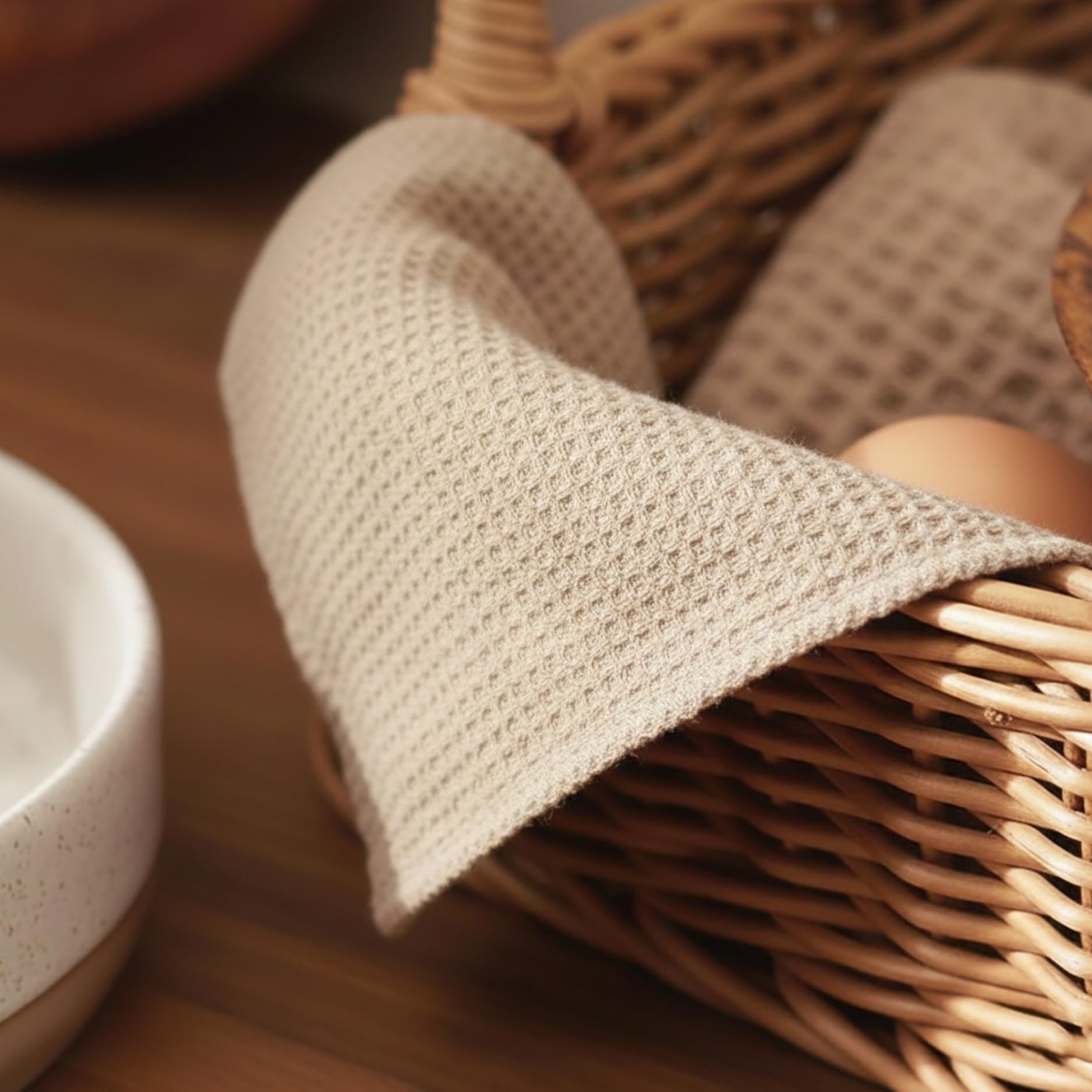 PurpleEssences Dish Cloths and Dish Rags - 6 Pack Waffle Weave Solid Kitchen Dish Wash Cloths, 100% Cotton, 12x12 Inches, Ultra Soft Absorbent Quick Drying - Spring Easter Summer - Beige