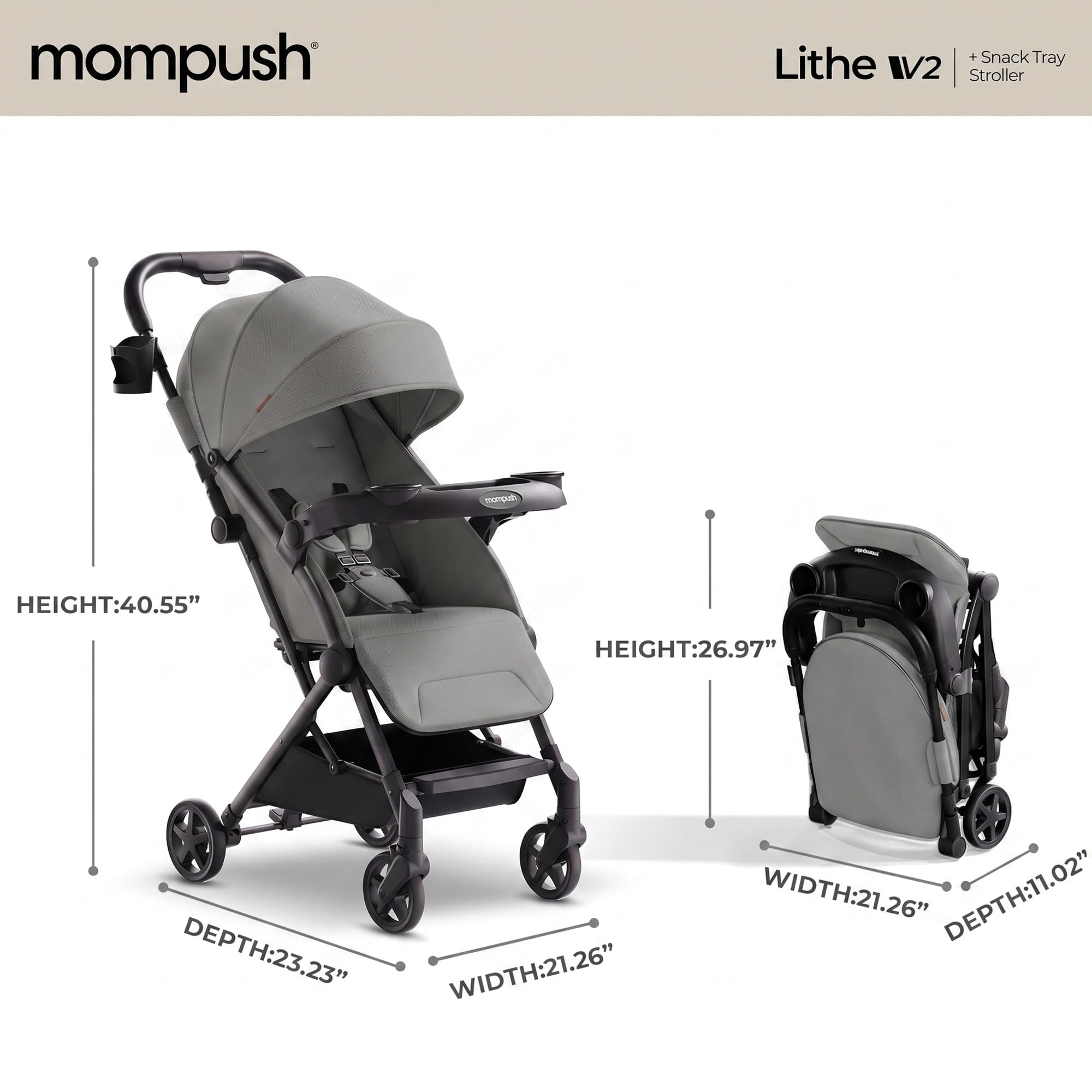 Mompush Lithe V2 Lightweight Travel Stroller with Organizer Included