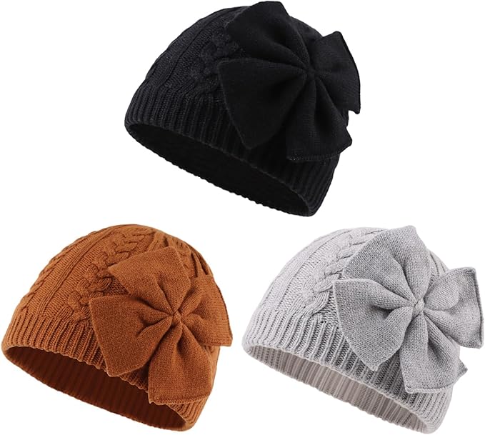 JANGANNSA Winter Warm Knitted Baby Hat for Girls Cotton Lined Infant Toddler Hat Autumn Cute Bow Classic Girls Beanie 0-6Y