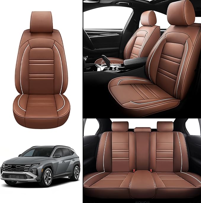 Seat Covers for Hyundai Car Tucson 2005-2025 | 5-Seats Leather Seat Covers, Easy to Install Automotive Seat Covers Full Set (Full Set, Coffee)