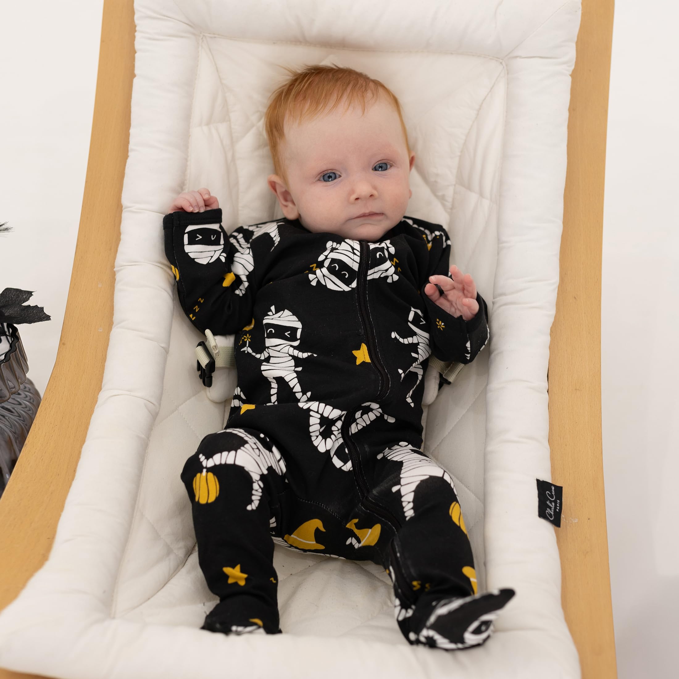 O2 BABY Baby Boys Girls Organic Cotton Zip Front Sleeper Pajamas, Footed Sleep 'n Play（3-6 Months,Mummy）