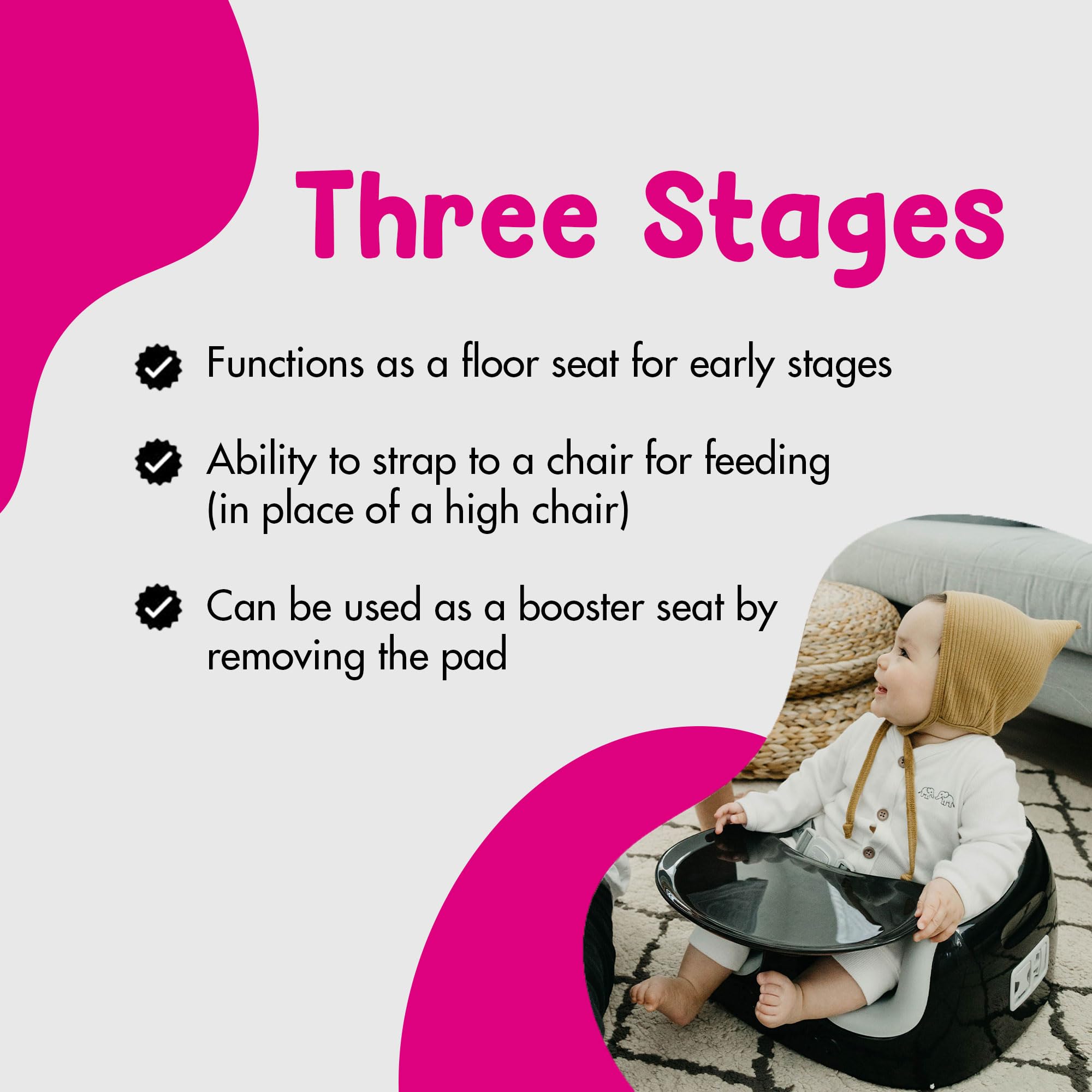 Bumbo 2 Pack 3-in-1 Multi-Seat for 6 to 36 Months, Travel Baby Feeding and Play Floor Seat, All-in-One Portable Booster with Tray & Toddler High Chair, Black/Monsoon