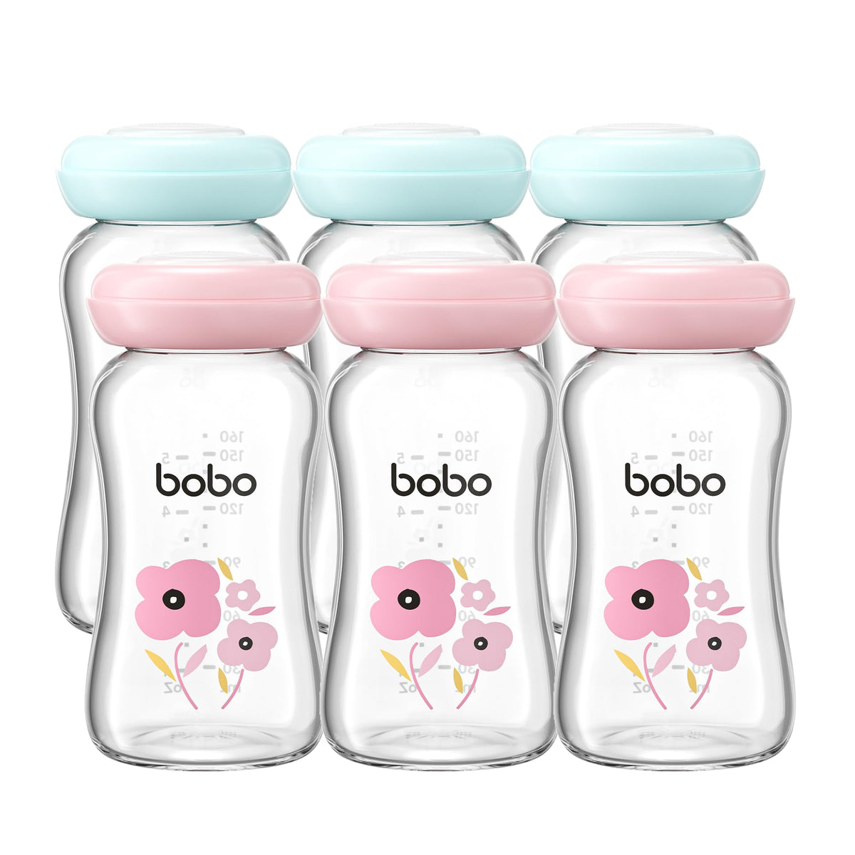 YOHKOH Glass Breast Milk Storage Bottles - 100% Leak-Proof, BPA-Free Breastmilk Storage Containers, Freezer & Dishwasher Safe, Ideal for Nursing Mothers (Red, 5.4oz (Pack of 6))