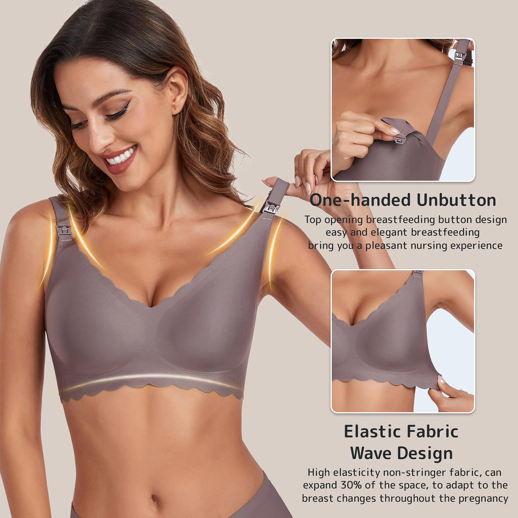 Gailife 3 Pack Nursing Bras for Breastfeeding Seamless Wireless Maternity Bras for Pregnancy Soft Sleep Breastfeeding Bra-BKBGGR,M