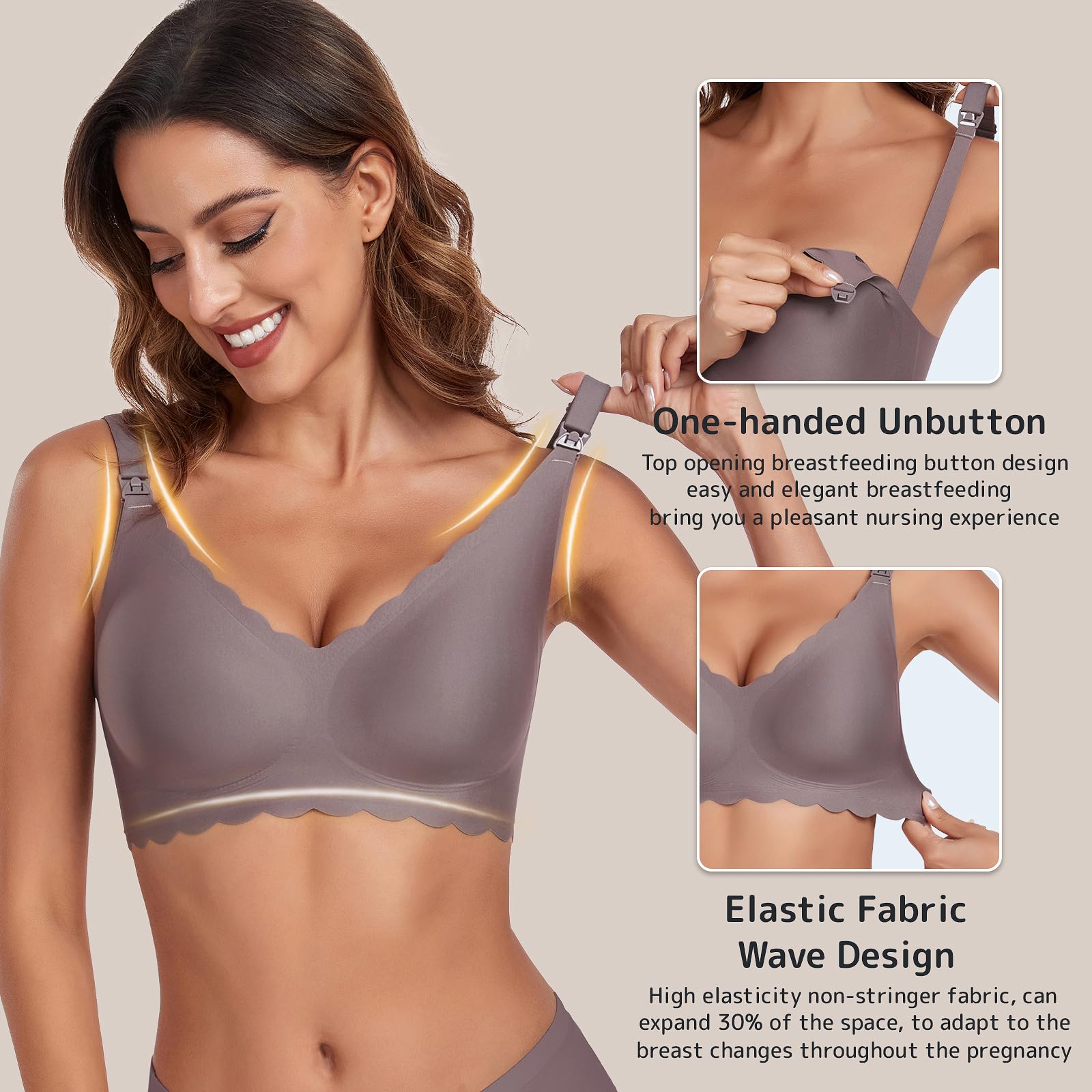 Gailife 3 Pack Nursing Bras for Breastfeeding Seamless Wireless Maternity Bras for Pregnancy Soft Sleep Breastfeeding Bra-BKBGGR,M