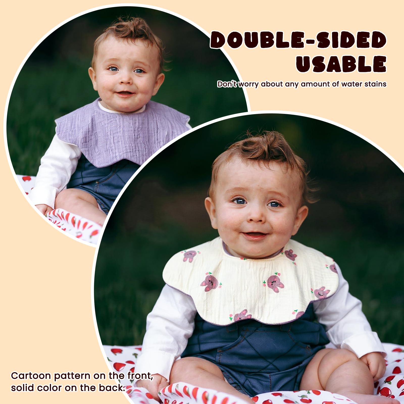 DOSMINE Organic Cotton Muslin Baby Bibs Waterproof Reversible Drool Bibs