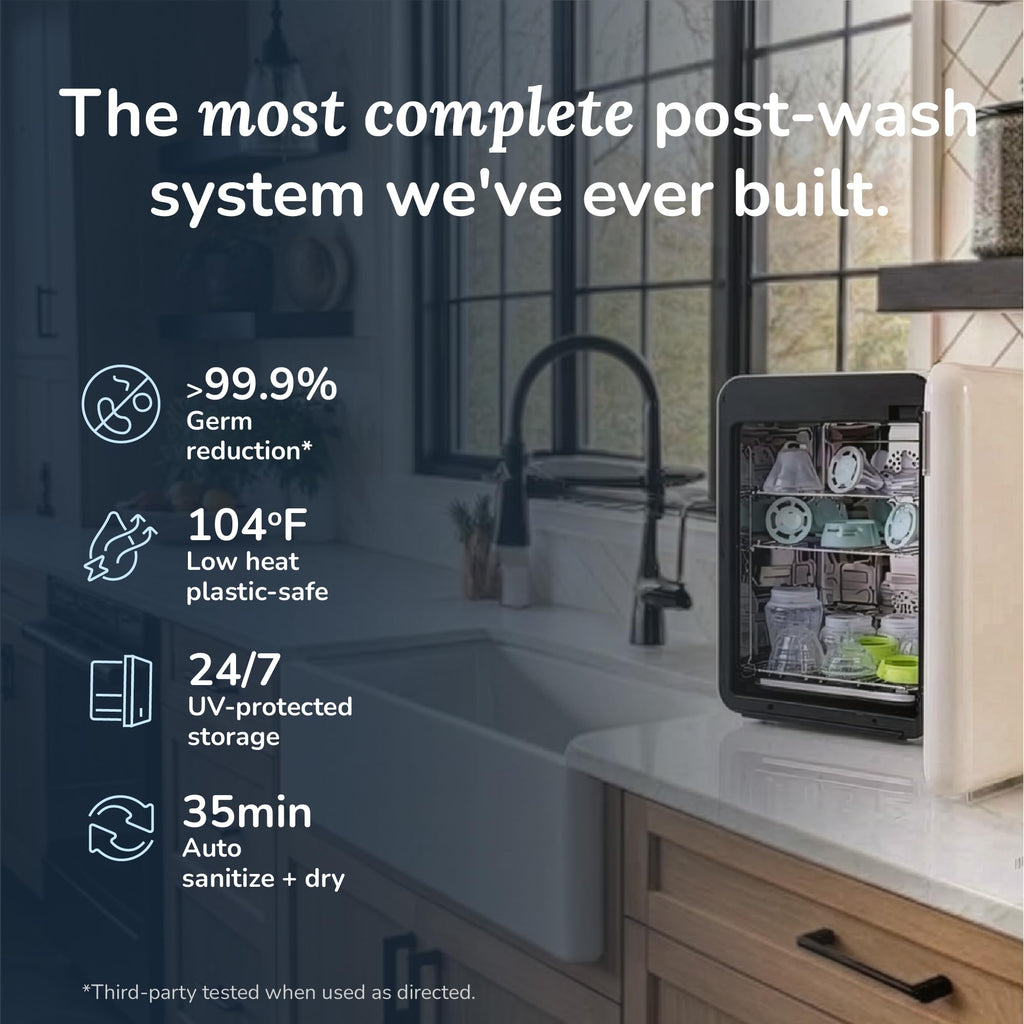 WABI UVC LEDs 3-in-1 Sanitizer & Dryer 360° Box | Disinfect, Dry, & Store Everyday Items, Baby Feeding Gear, and Electronics | Touch Control, LED (No Mercury) | Smart Storage Mode