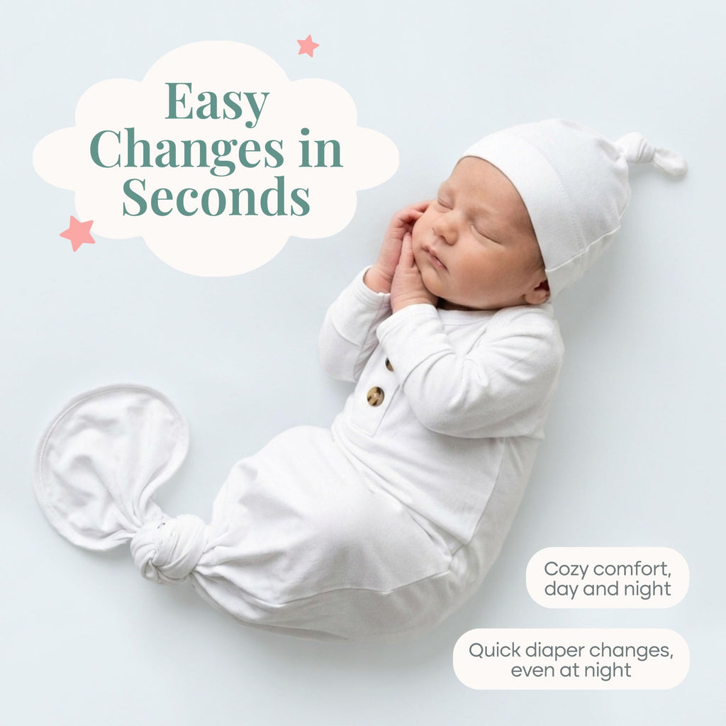 Caden Lane Newborn Knotted Gown with Hat, Soft Bamboo Viscose Baby Sack, Unisex Infant Breathable Night gown