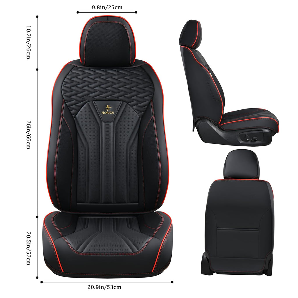 FLORICH Leather Seat Covers, Seat Covers Full Set, Car Seat Protectors 5 Seats, Automotive Seat Covers Fit for Most Cars Trucks SUV-Black&Red Line